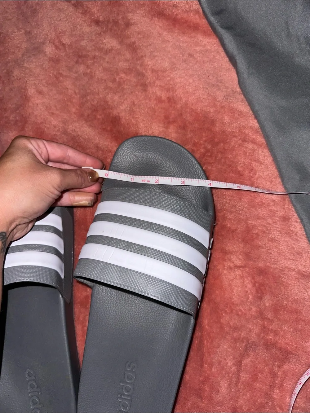 Adidas Women's Gray/White Adilette Slide Sandals